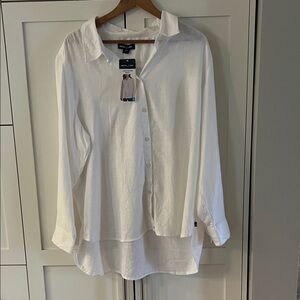 Nautica White Long Sleeve Linen Blend Shirt